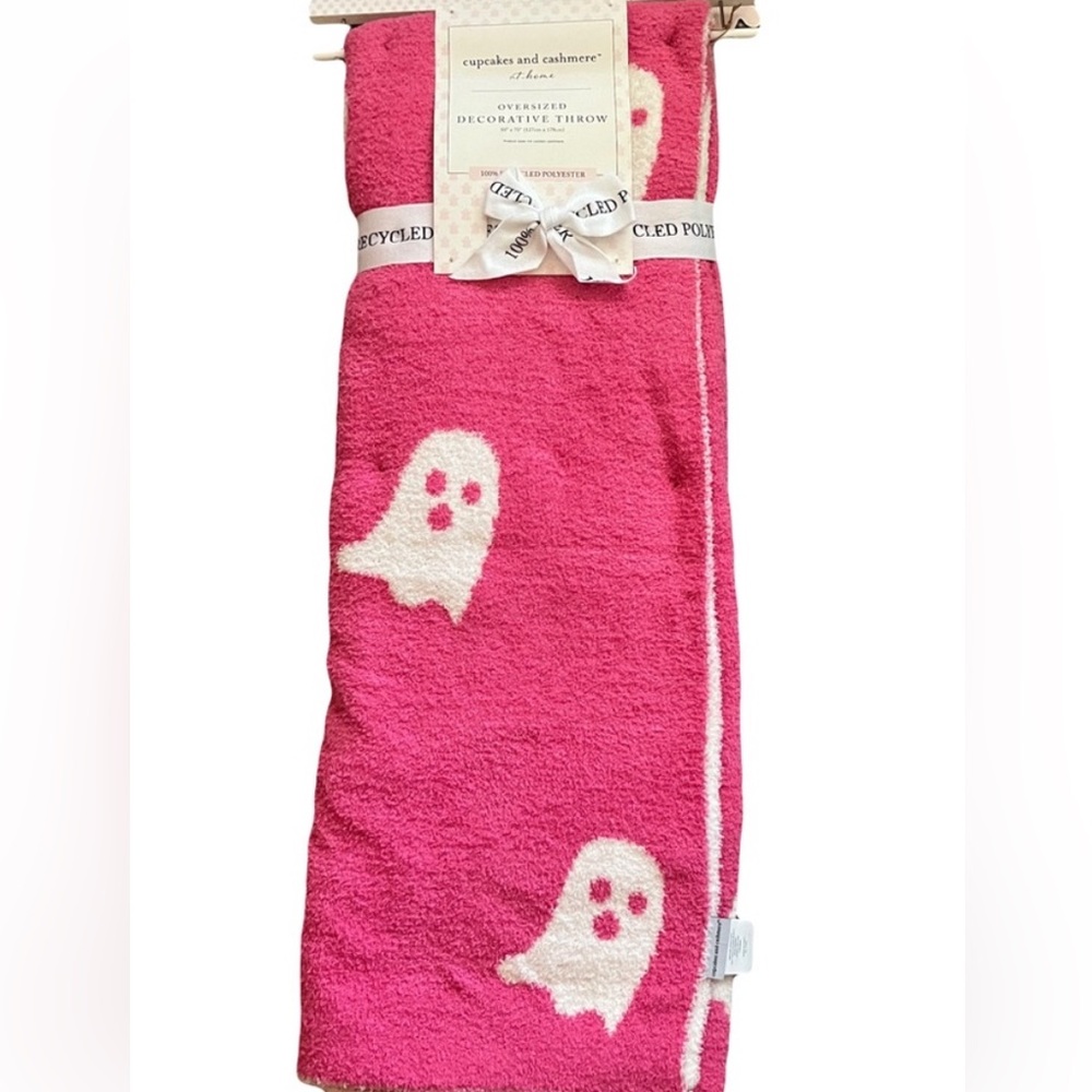 Cupcakes and Cashmere Hot Pink Ghost Ghoul Blanket Oversized Throw. Halloween